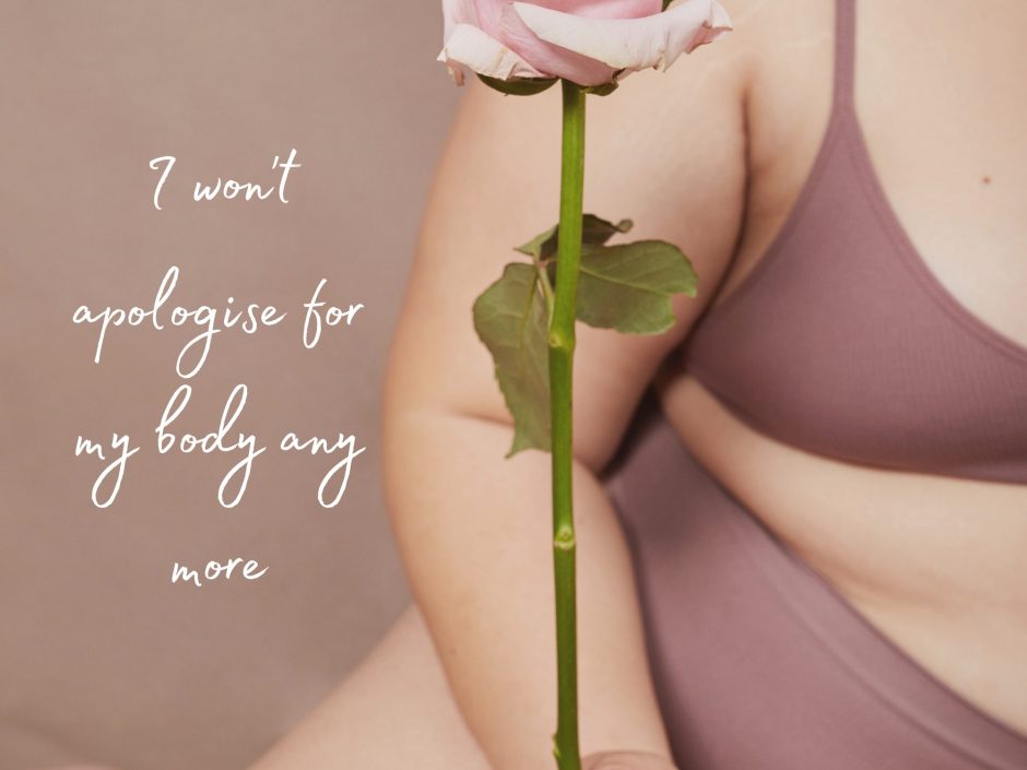 Close up of a curvy woman's body for a post about how I won't apologise for my body any more