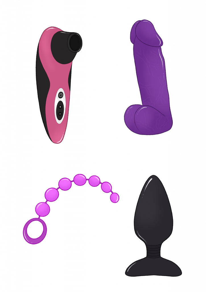 A selection of drawings of sex toys, for a post on choosing your first sex toy