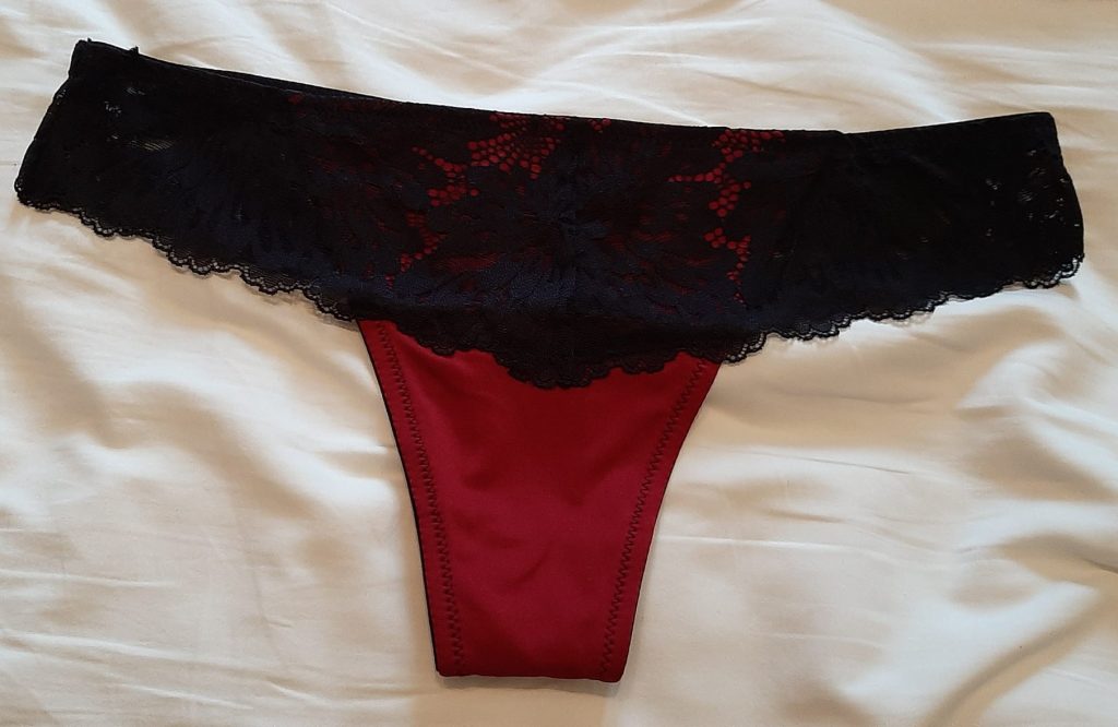 Black and red lace thong