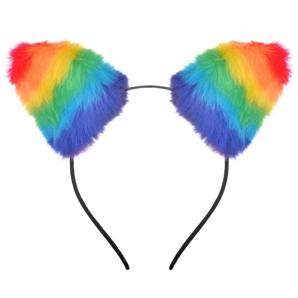 Fluffy rainbow cat ears, Pride cat ears