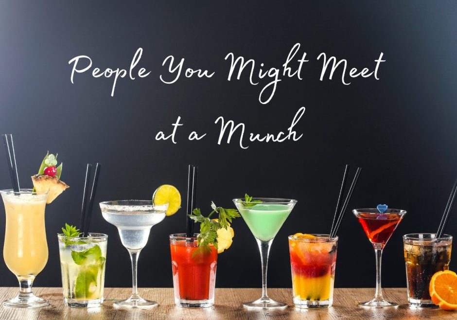 Row of cocktails, header for a post on the people you'll meet at a BDSM munch