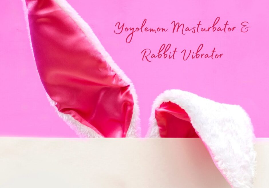 Pink fancy dress rabbit ears poking over a wall. Text reads: YoYoLemon Masturbator & Rabbit Vibrator