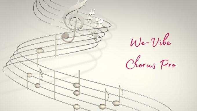 Abstract music notes background. Text reads: We-Vibe Chorus Pro