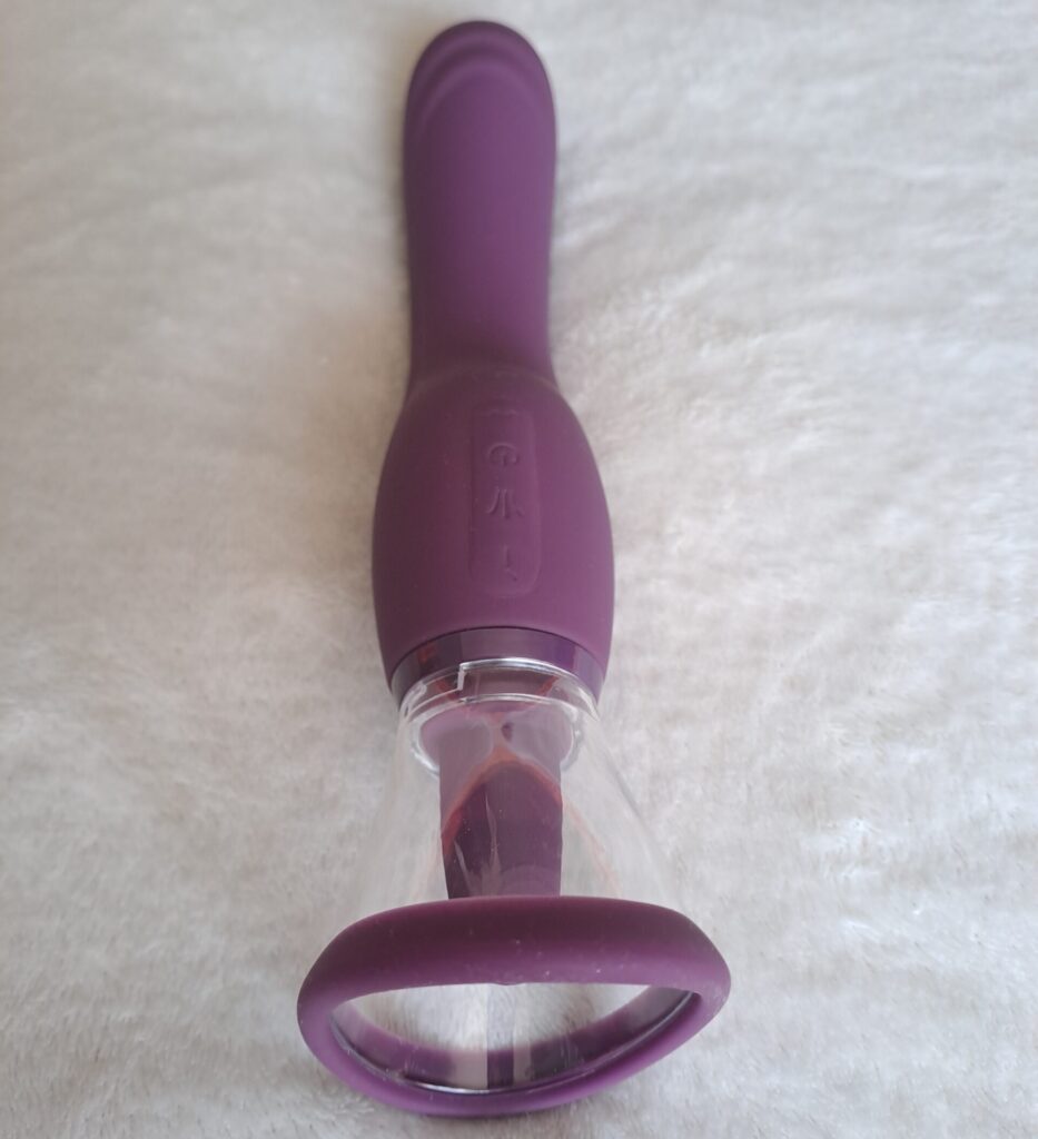 Lovehoney Lick Me pussy pump vibrator with tongue in purple